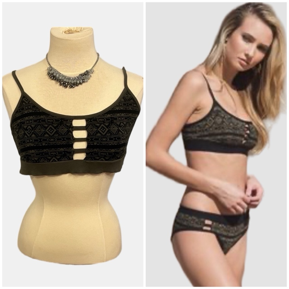 Nomad Hemp Wear Aztec Bralet Large Dark Green and Black